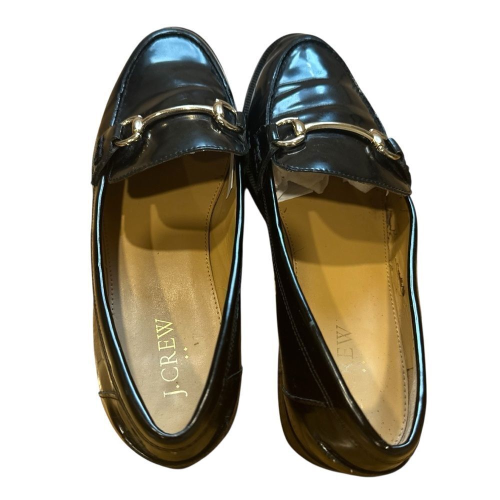 J.Crew Classic Black Vegan Leather Loafers with Gold Hardware Horsebit Size 9 - Picture 5 of 13